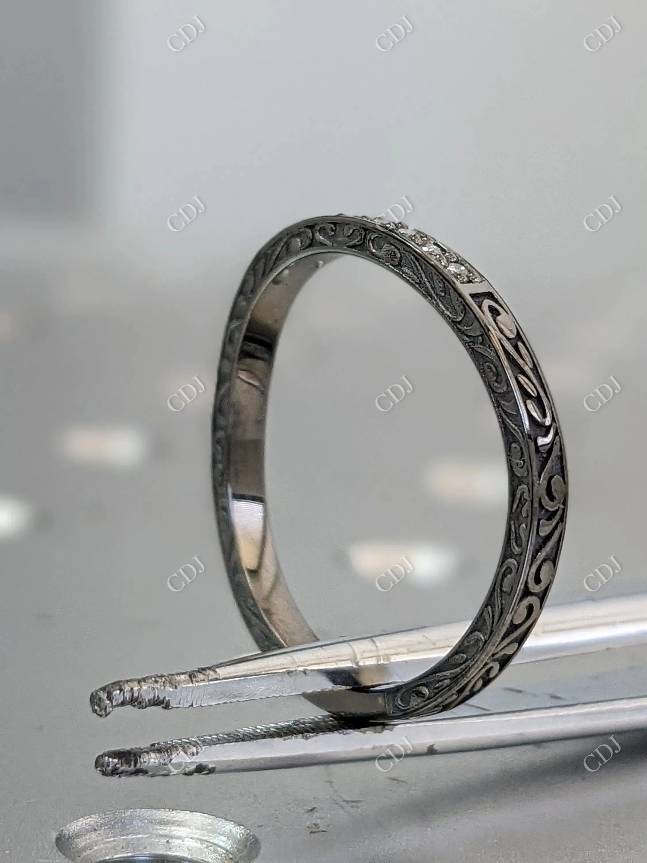 0.08CT Round Cut Lab Grown Diamond Filigree Wedding Band