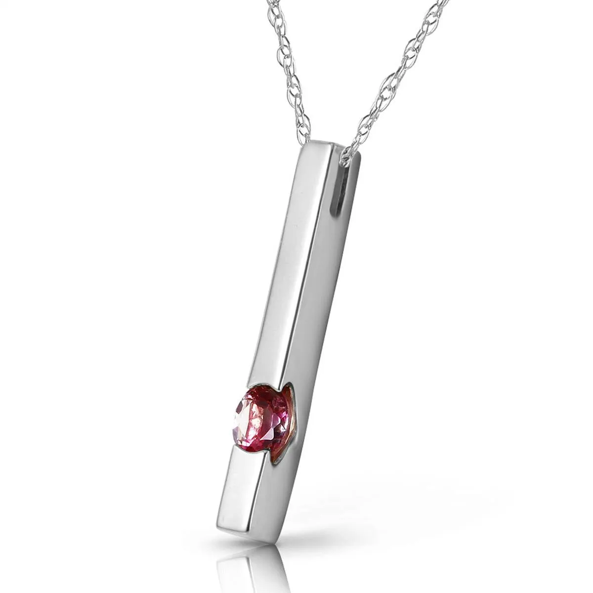 0.25 Carat 14K Solid White Gold Look Inward Pink Topaz Necklace