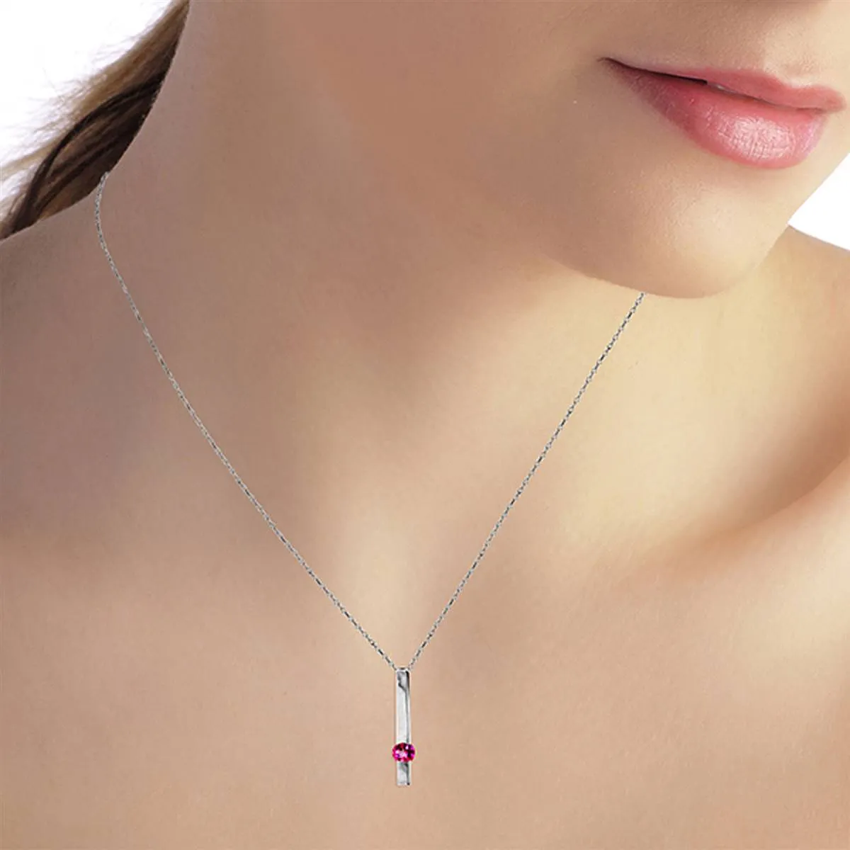 0.25 Carat 14K Solid White Gold Look Inward Pink Topaz Necklace