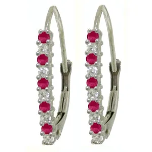 0.35 Carat 14K Solid White Gold Leverback Earrings Natural Diamond Ruby