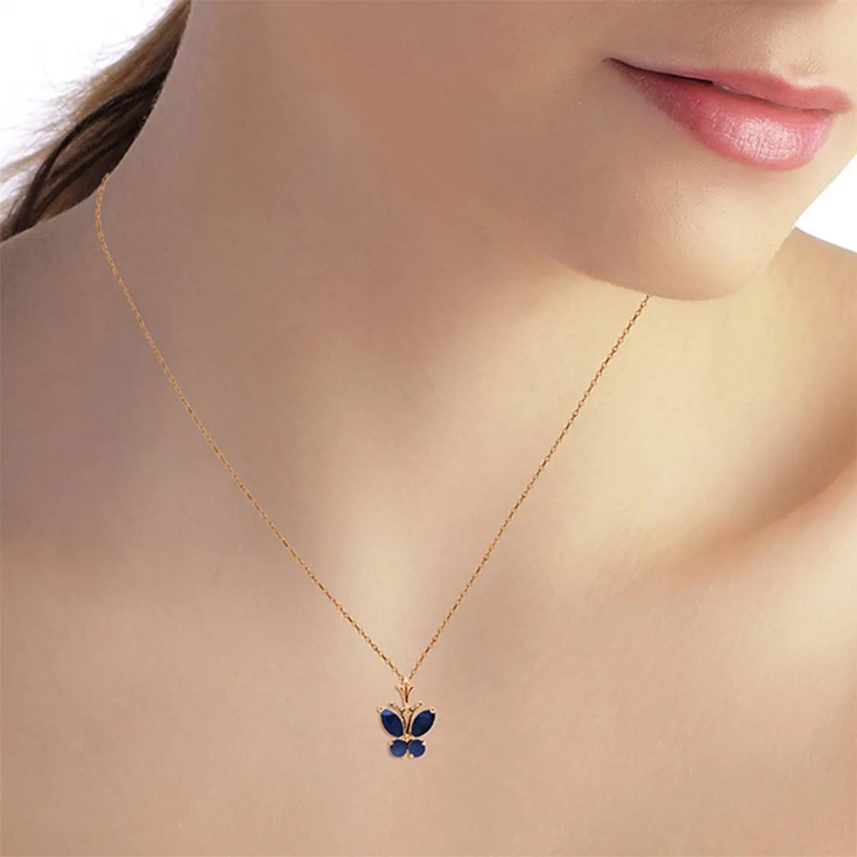 0.6 Carat 14K Solid Rose Gold Butterfly Necklace Natural Sapphire