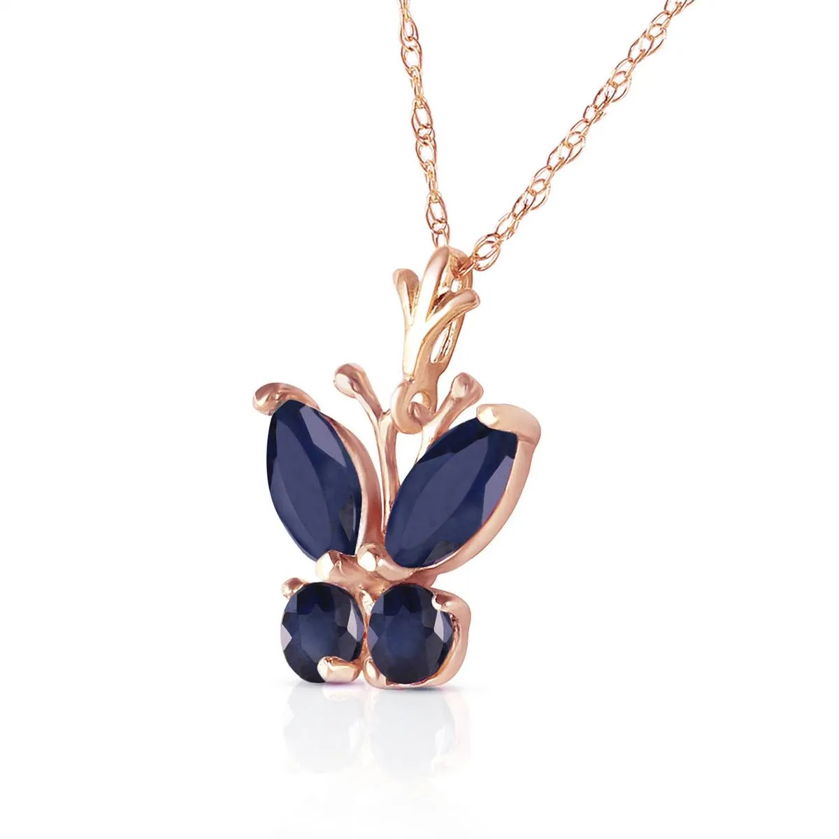 0.6 Carat 14K Solid Rose Gold Butterfly Necklace Natural Sapphire