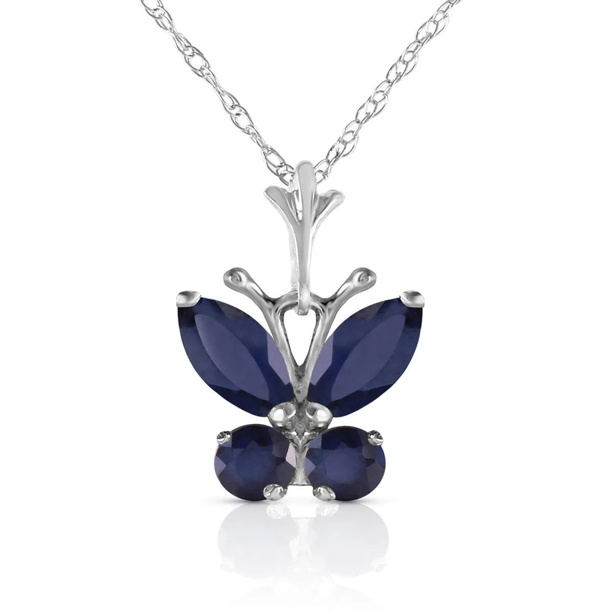 0.6 Carat 14K Solid White Gold Butterfly Necklace Natural Sapphire