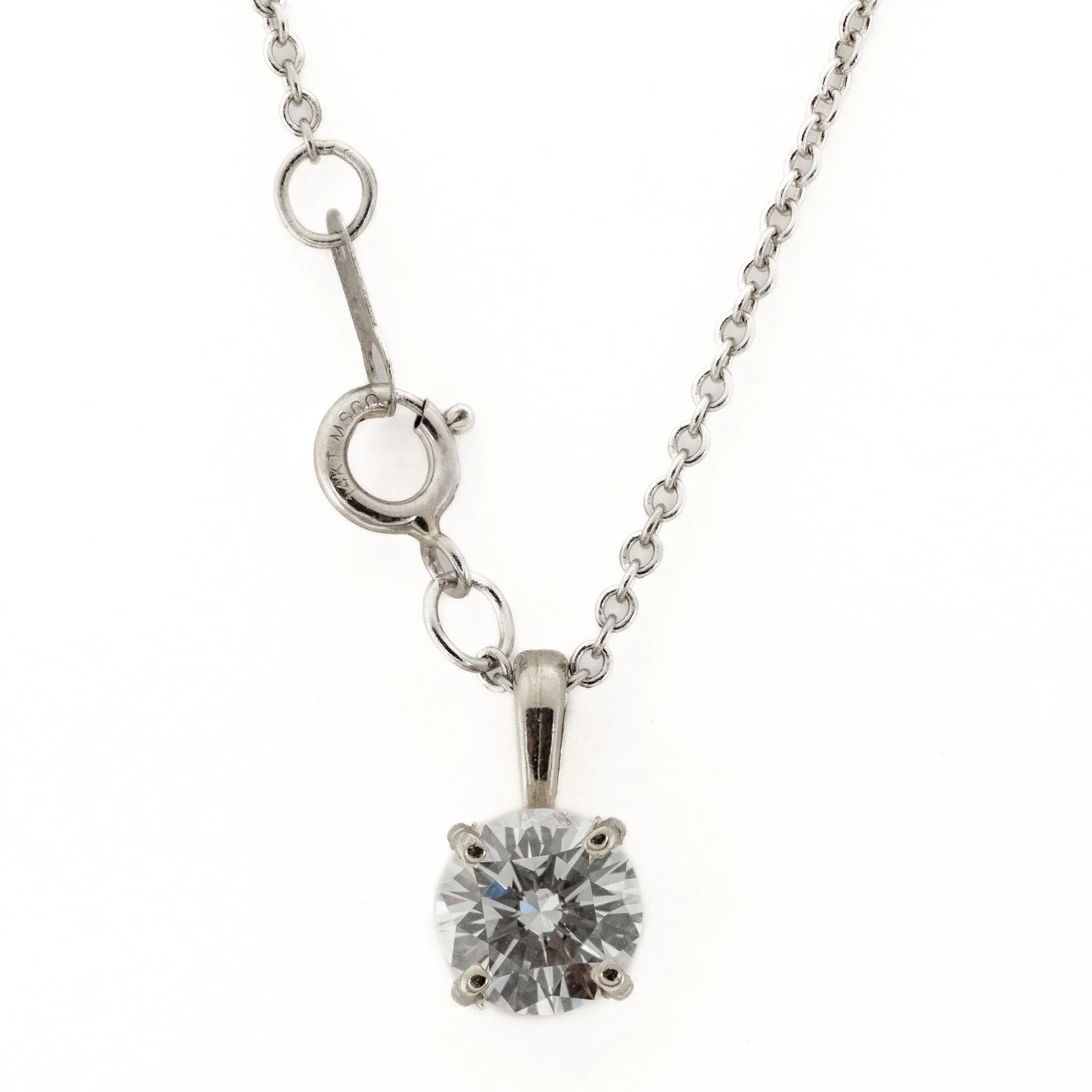 0.60ctw Round Brilliant Diamond Solitaire Pendant with 16" Fine Chain in 14K White Gold