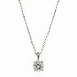 0.60ctw Round Brilliant Diamond Solitaire Pendant with 16" Fine Chain in 14K White Gold