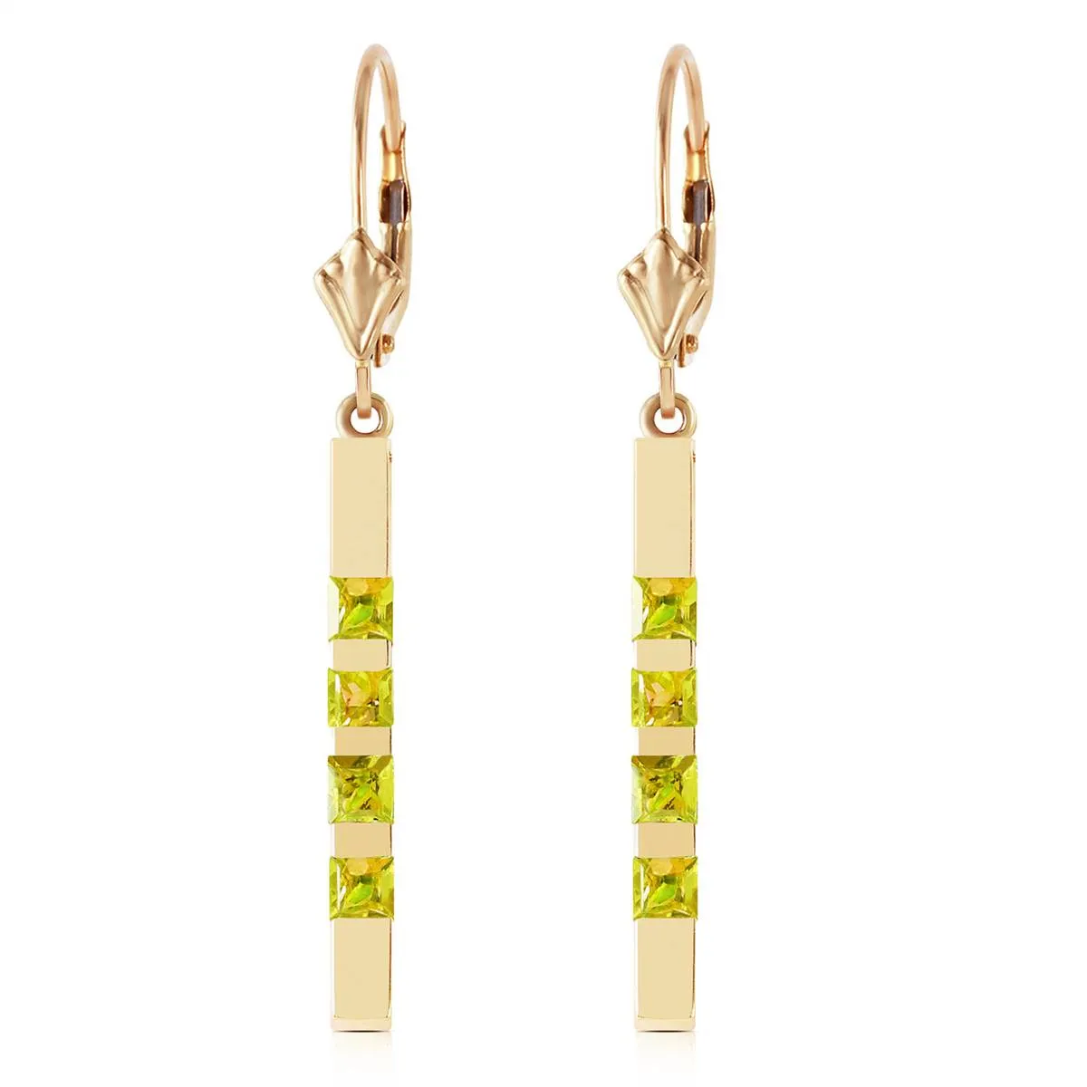 0.7 Carat 14K Solid Yellow Gold Leverback Earringsbar Natural Peridot