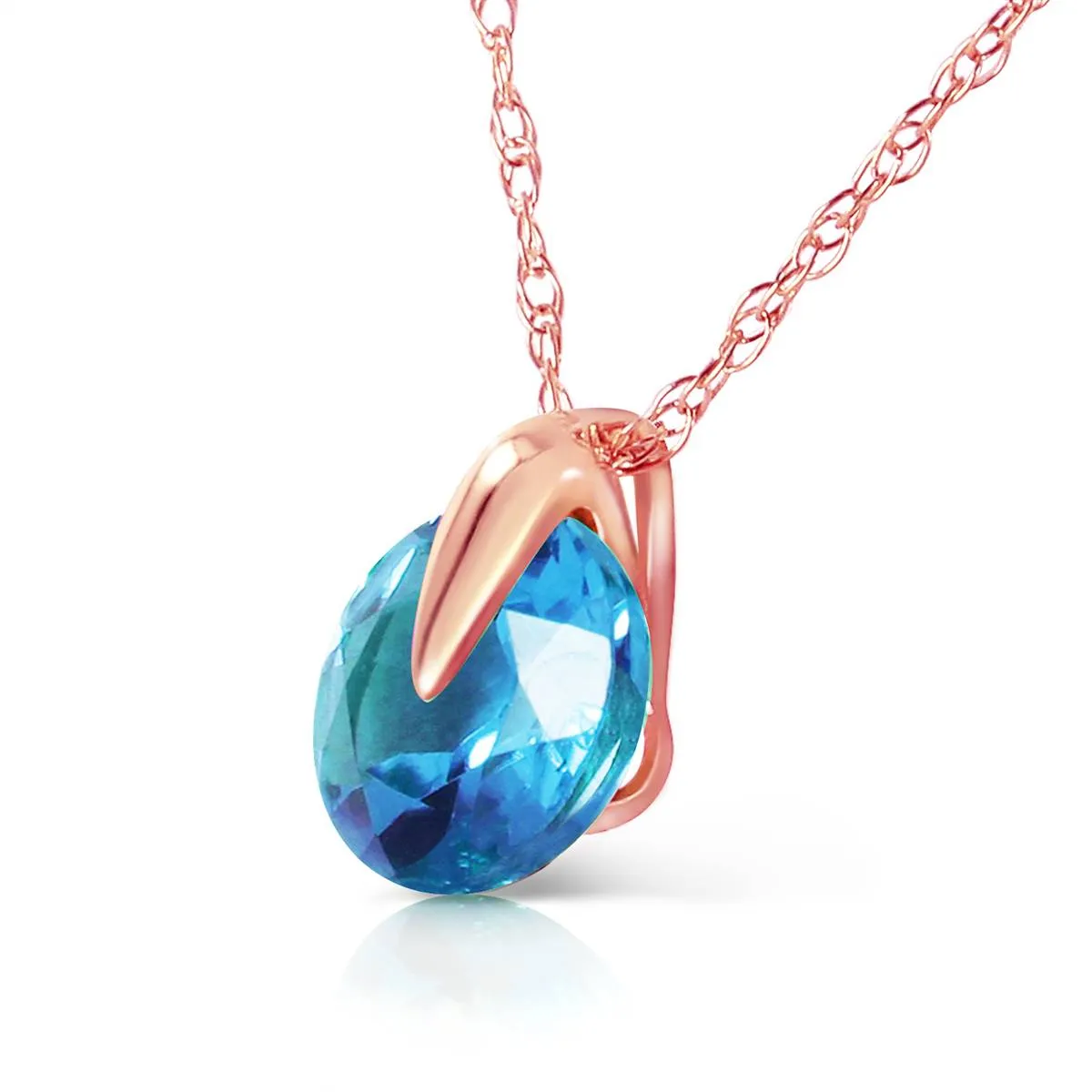 1 Carat 14K Solid Rose Gold Sundisk Blue Topaz Necklace