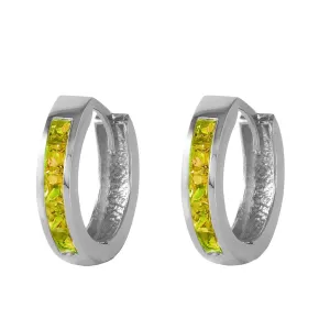 1 Carat 14K Solid White Gold Hoop Huggie Earrings Peridot