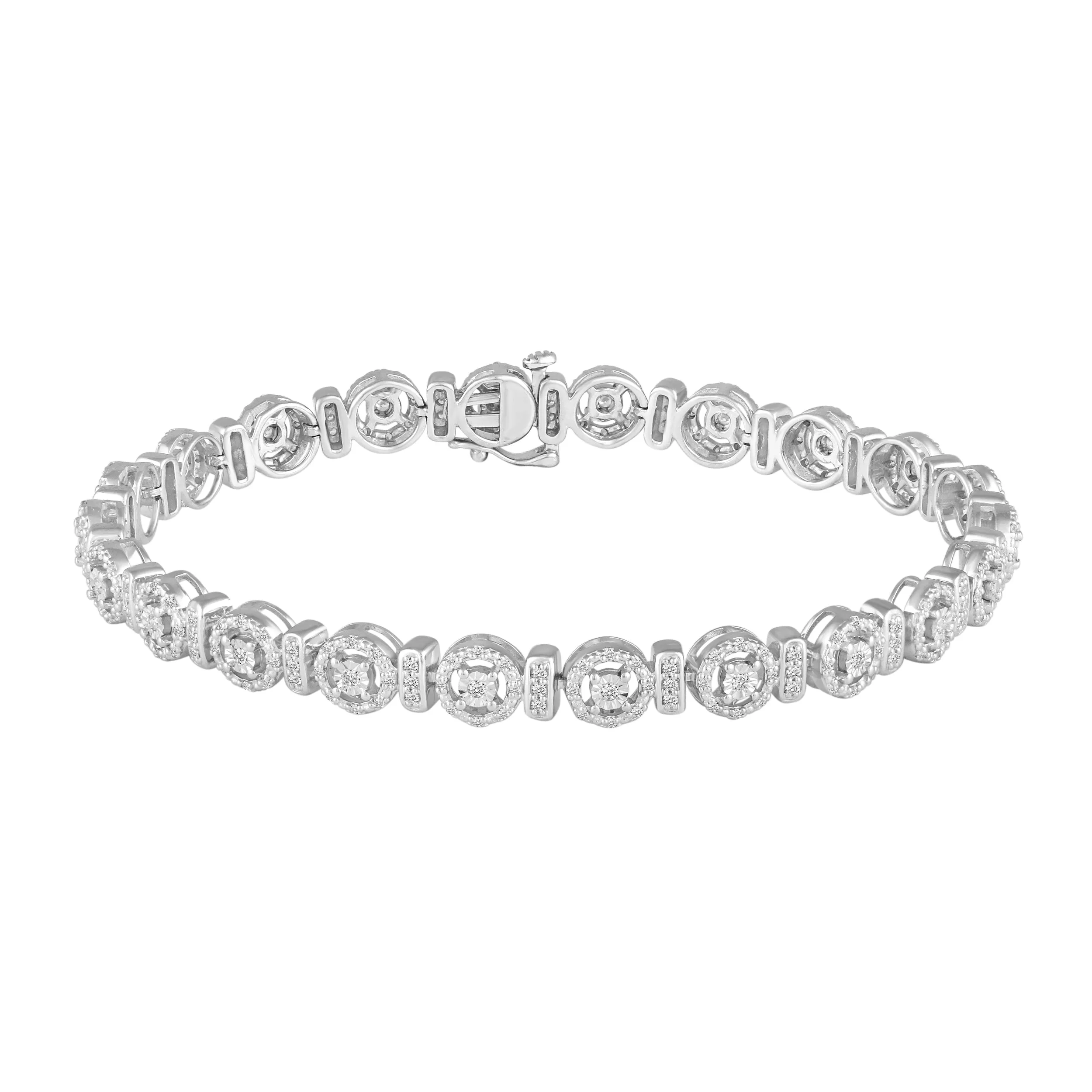 1 Carat tw Natural Diamond Halo Tennis Bracelet in 925 Sterling Silver