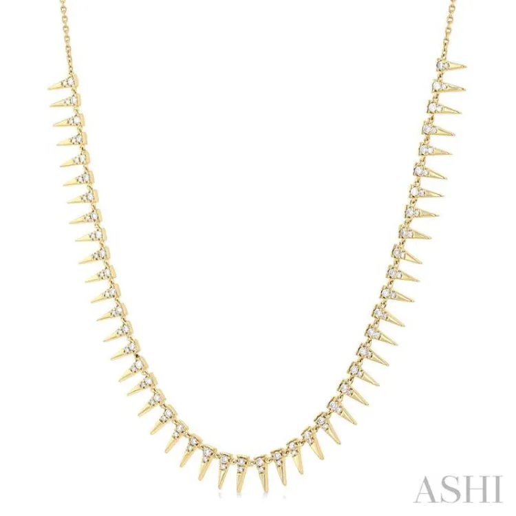 1 ctw Spikes Round Cut Diamond Fashion Necklace in 14K Yellow Gold