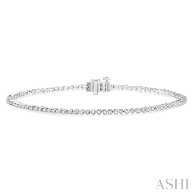 1 Ctw Tri-Prong Round Cut Diamond Bracelet in 14K White Gold