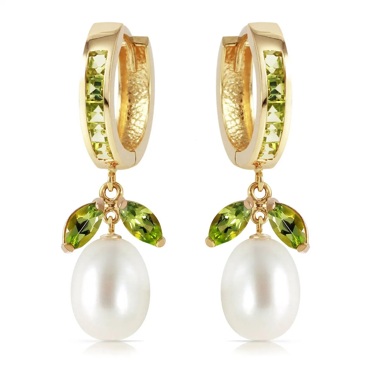 10.3 Carat 14K Solid Yellow Gold Majorca Peridot Pearl Earrings