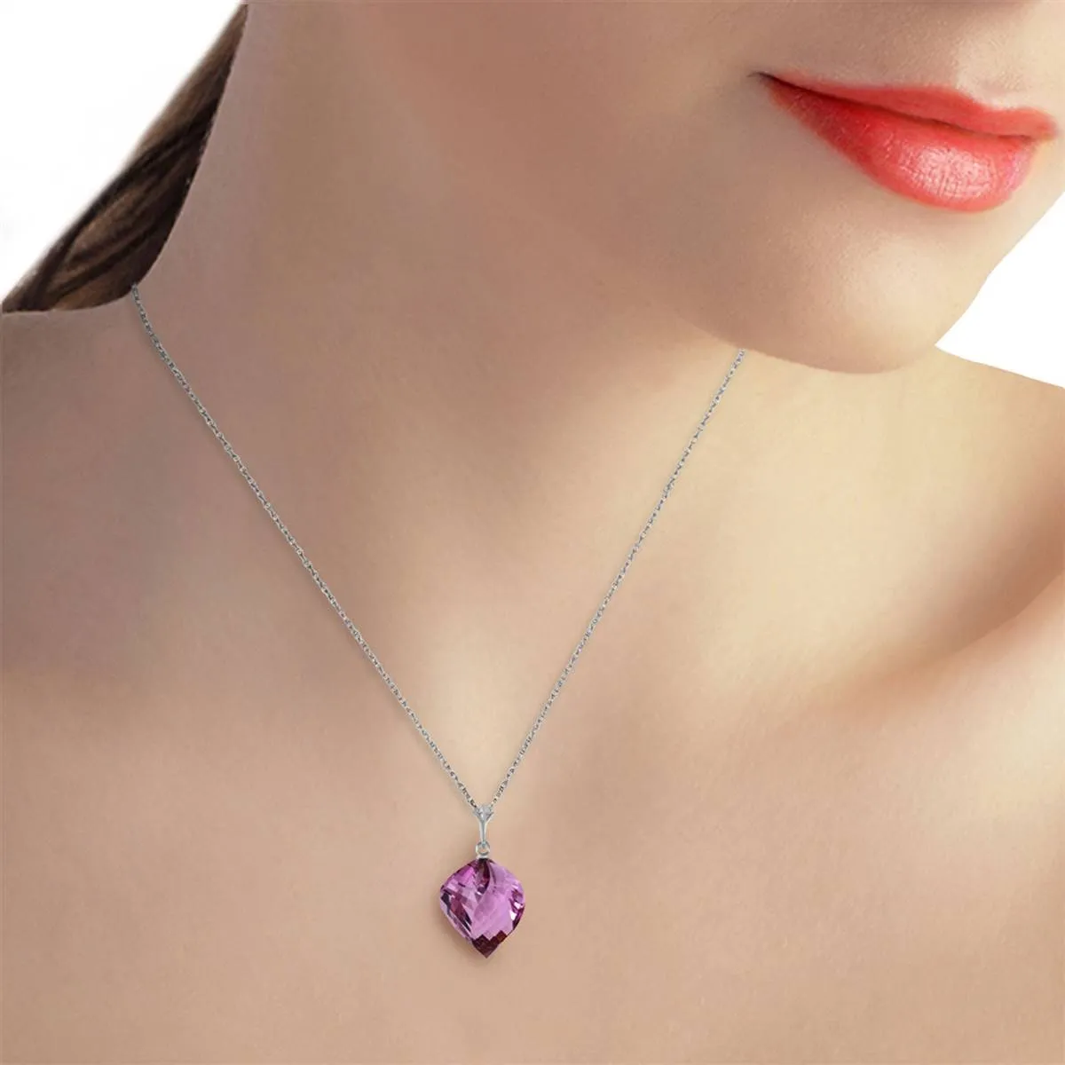 10.75 Carat 14K Solid White Gold Necklace Twisted Briolette Amethyst