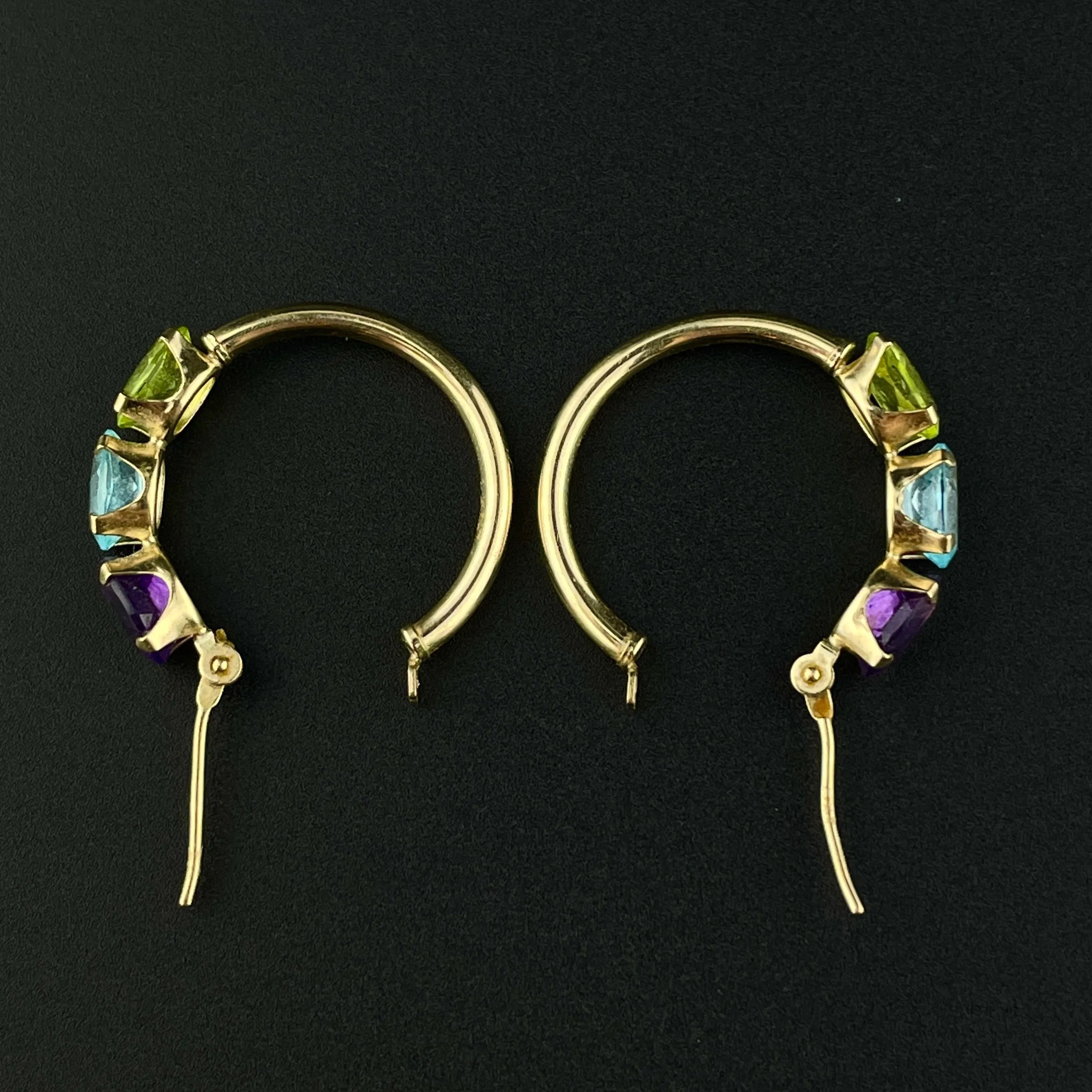 10K Gold Amethyst Peridot Blue Topaz Hoop Earrings