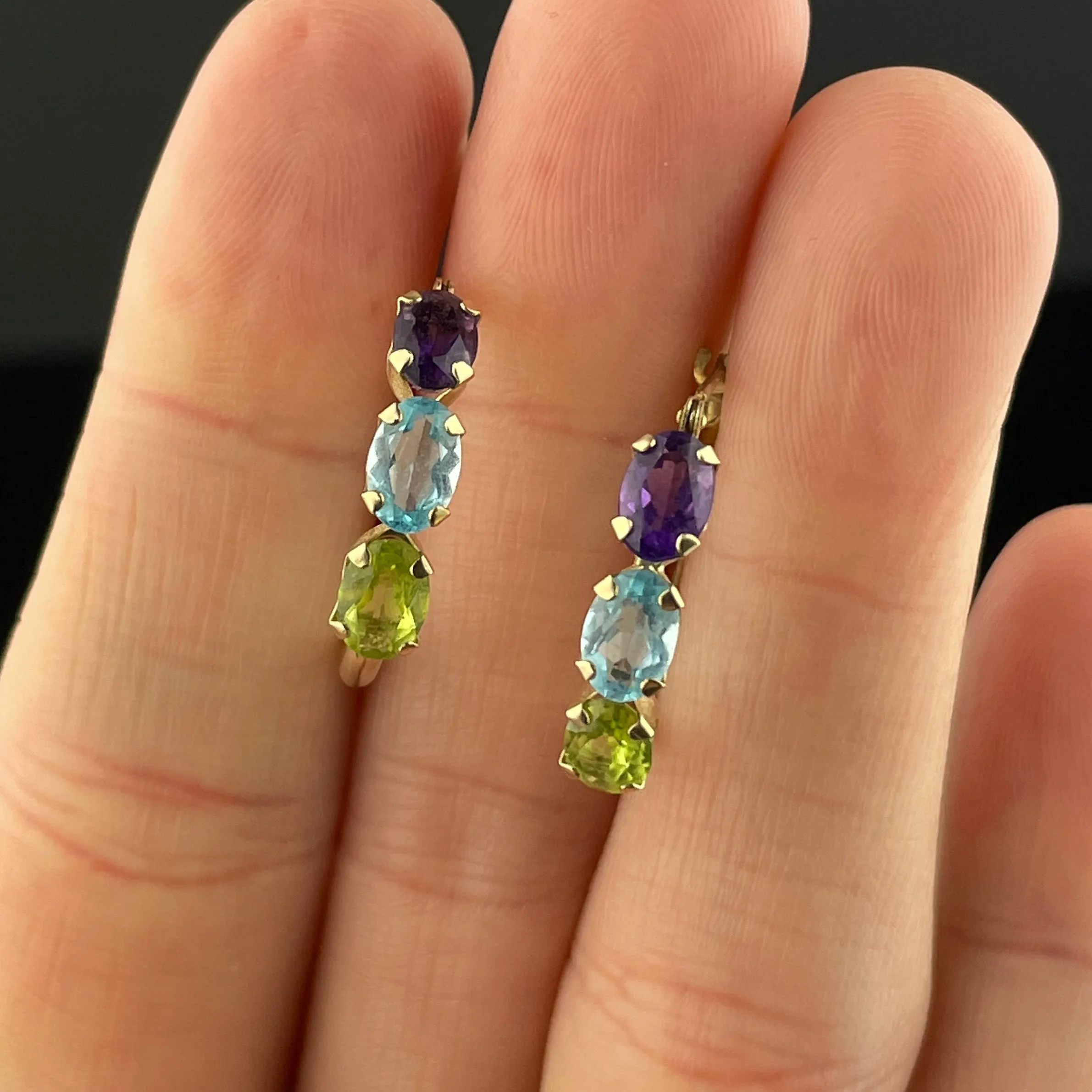 10K Gold Amethyst Peridot Blue Topaz Hoop Earrings