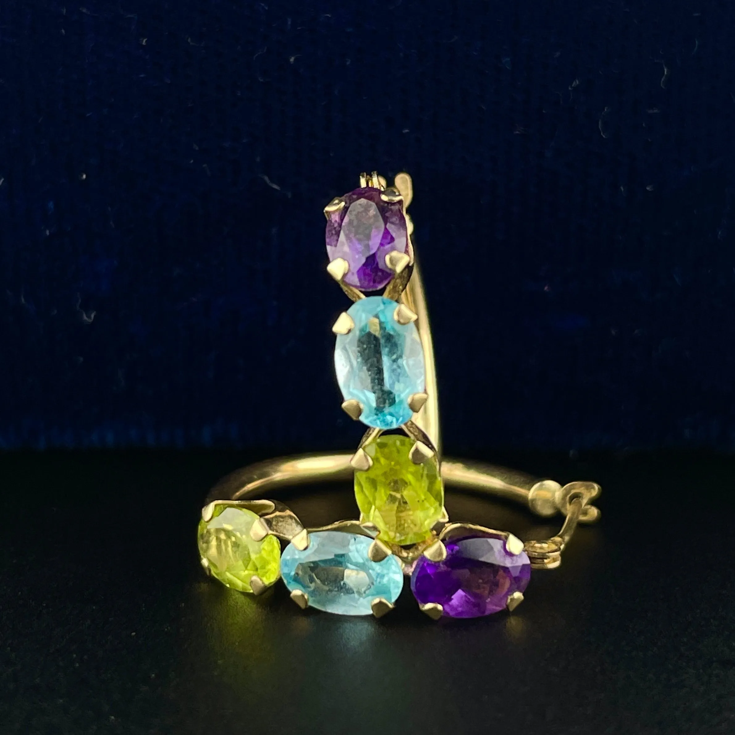 10K Gold Amethyst Peridot Blue Topaz Hoop Earrings