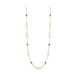 10Kt Yellow Gold & Pearl & Sapphire 2Ctw Necklace