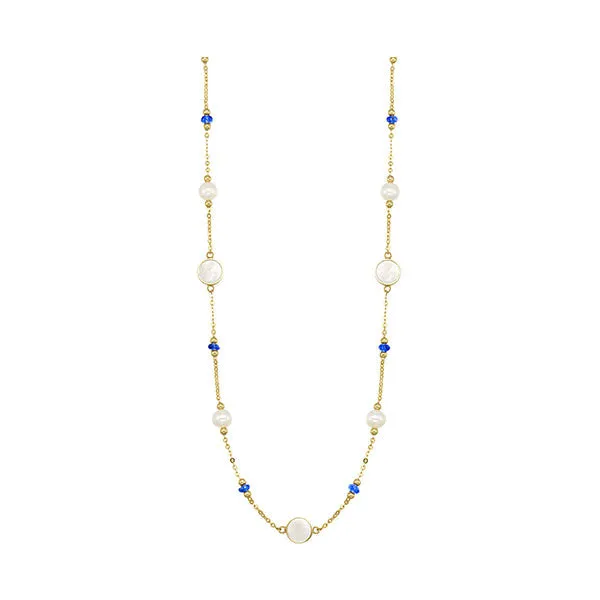 10Kt Yellow Gold & Pearl & Sapphire 2Ctw Necklace