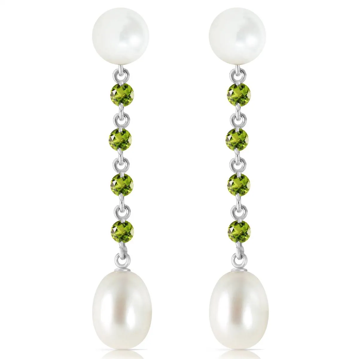 11 Carat 14K Solid White Gold Deceitful Games Peridot Pearl Earrings