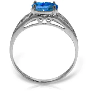 1.15 Carat 14K Solid White Gold Filigree Ring Natural Blue Topaz