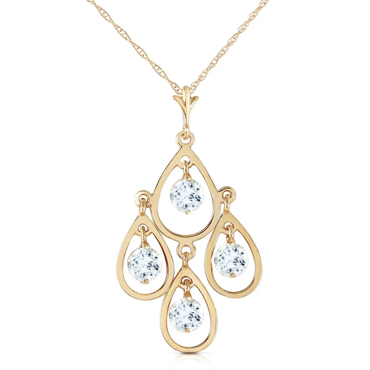 1.2 Carat 14K Solid Yellow Gold Love Droplets Aquamarine Necklace