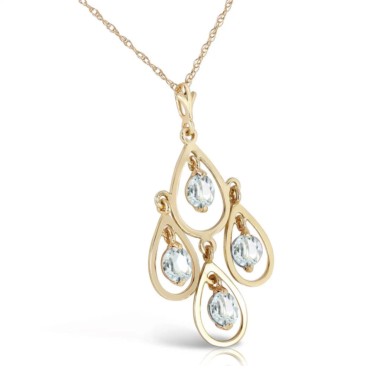 1.2 Carat 14K Solid Yellow Gold Love Droplets Aquamarine Necklace