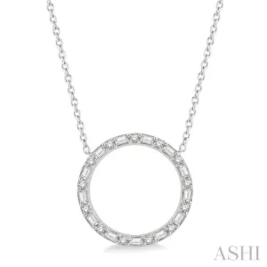 1/2 Ctw Circle Baguette and Round Cut Diamond Necklace in 14K White Gold