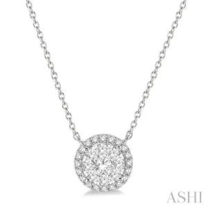 1/2 ctw Circular Round Cut Diamond Lovebright Necklace in 14K White Gold