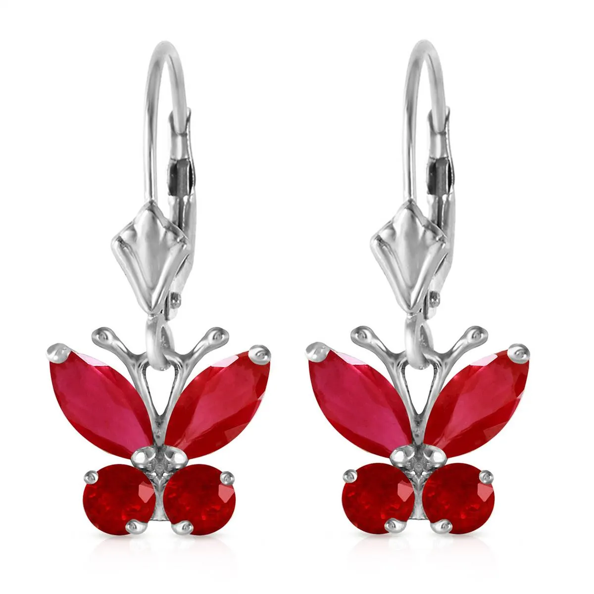 1.24 Carat 14K Solid White Gold Butterfly Earrings Natural Ruby