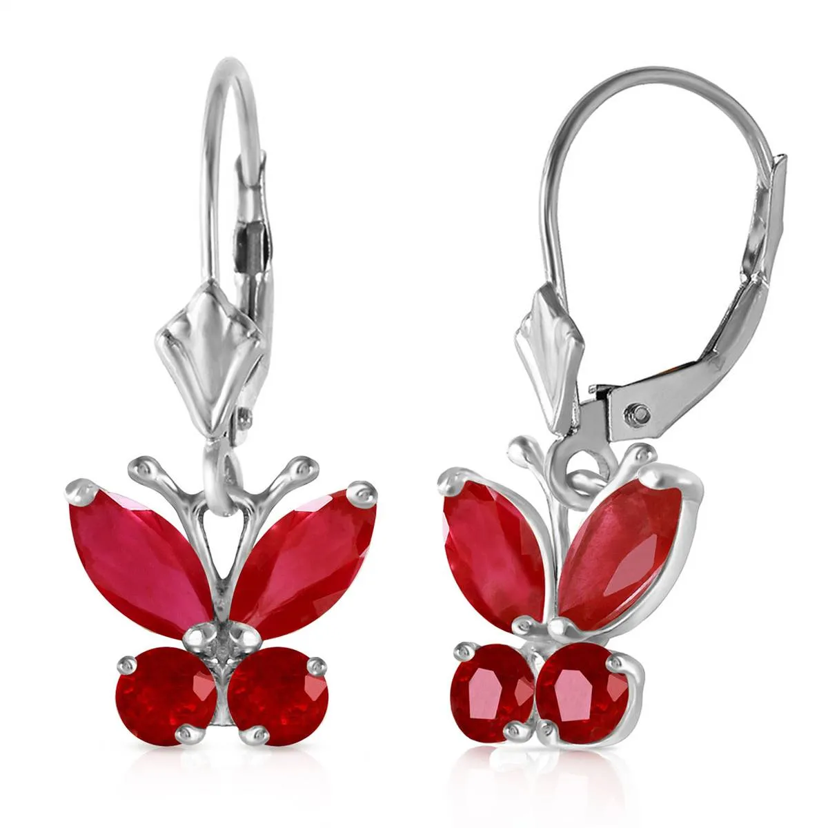 1.24 Carat 14K Solid White Gold Butterfly Earrings Natural Ruby