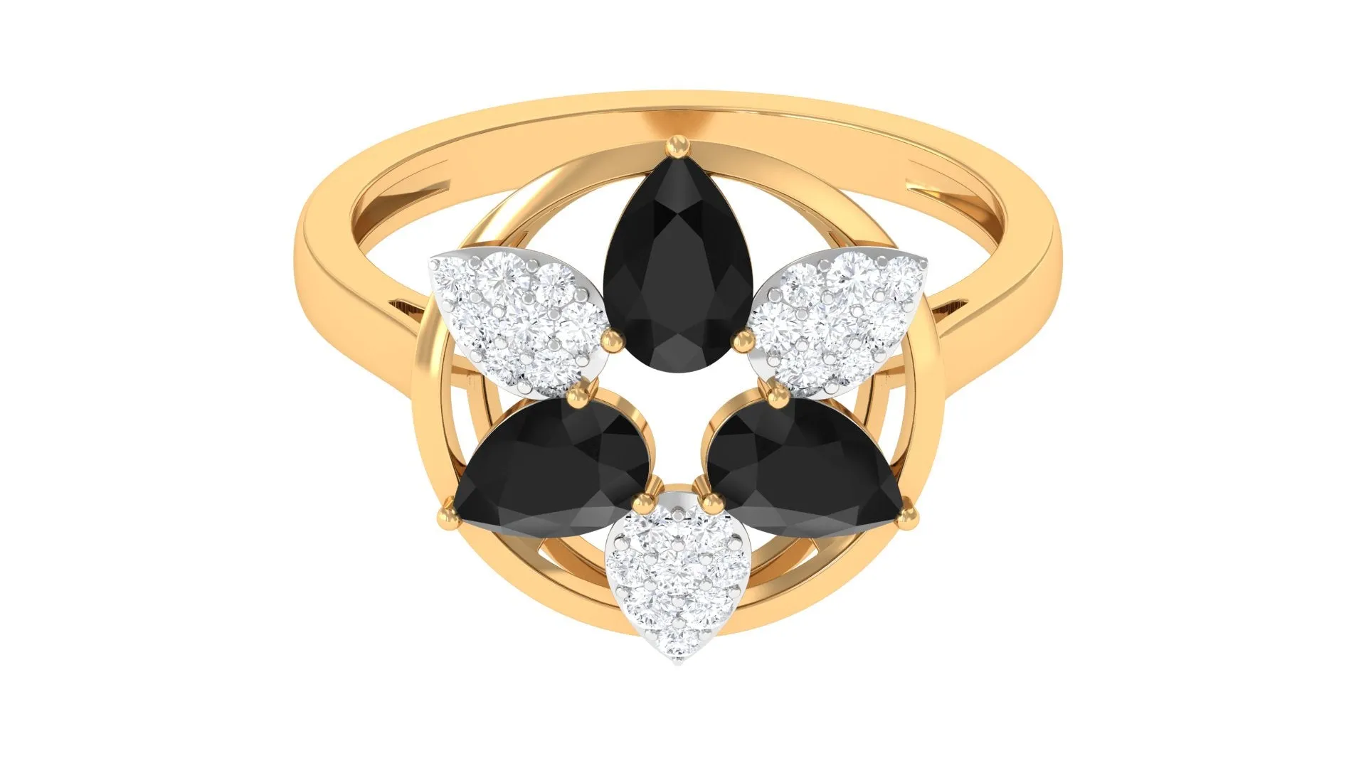 1.25 CT Black Spinel and Diamond Flower Cocktail Ring