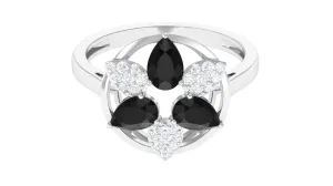 1.25 CT Black Spinel and Diamond Flower Cocktail Ring