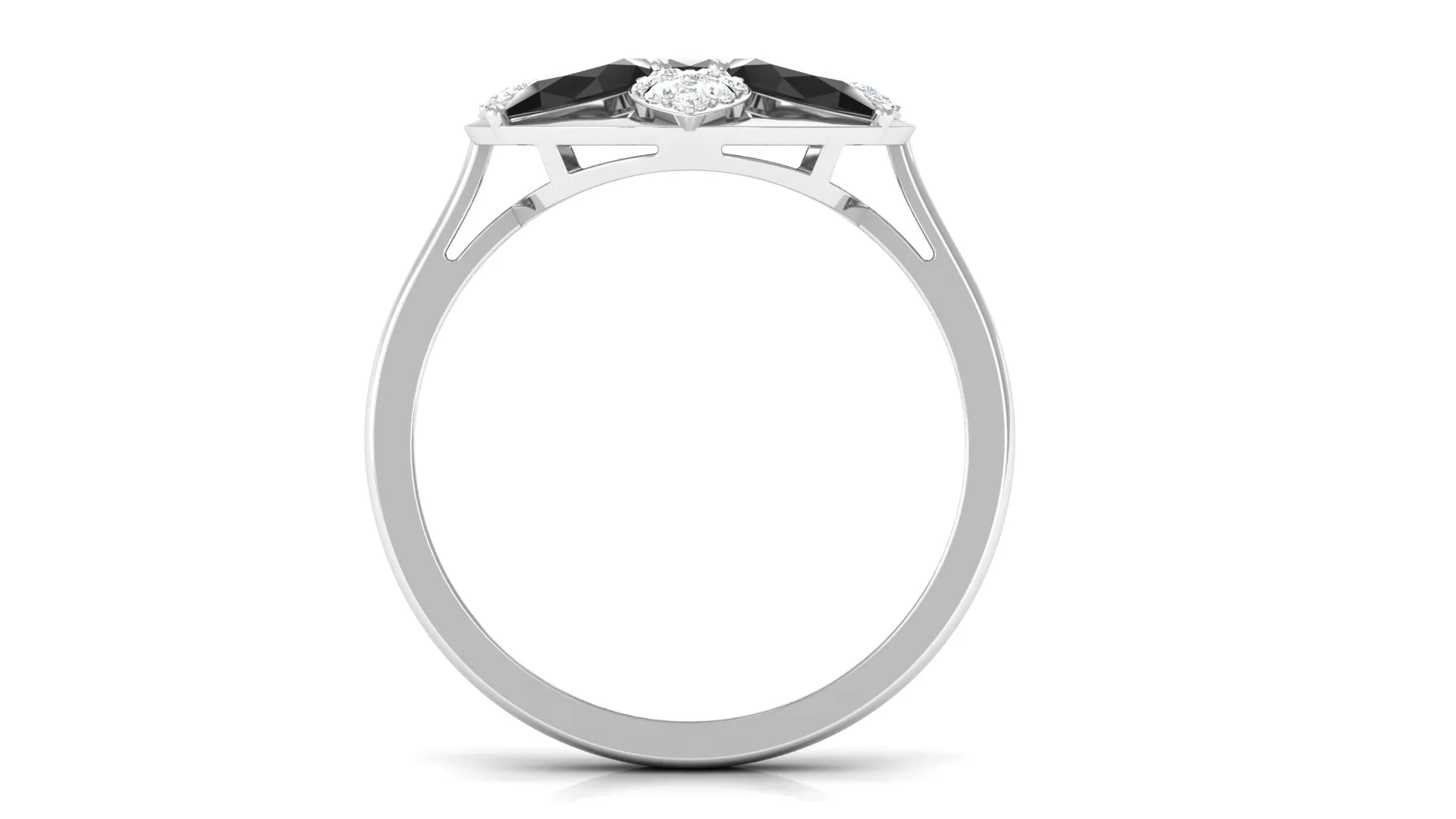 1.25 CT Black Spinel and Diamond Flower Cocktail Ring