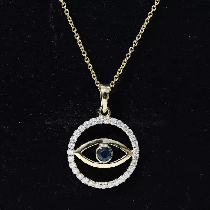 1.25 CT Blue Sapphire and Diamond Evil Eye Eternity Pendant