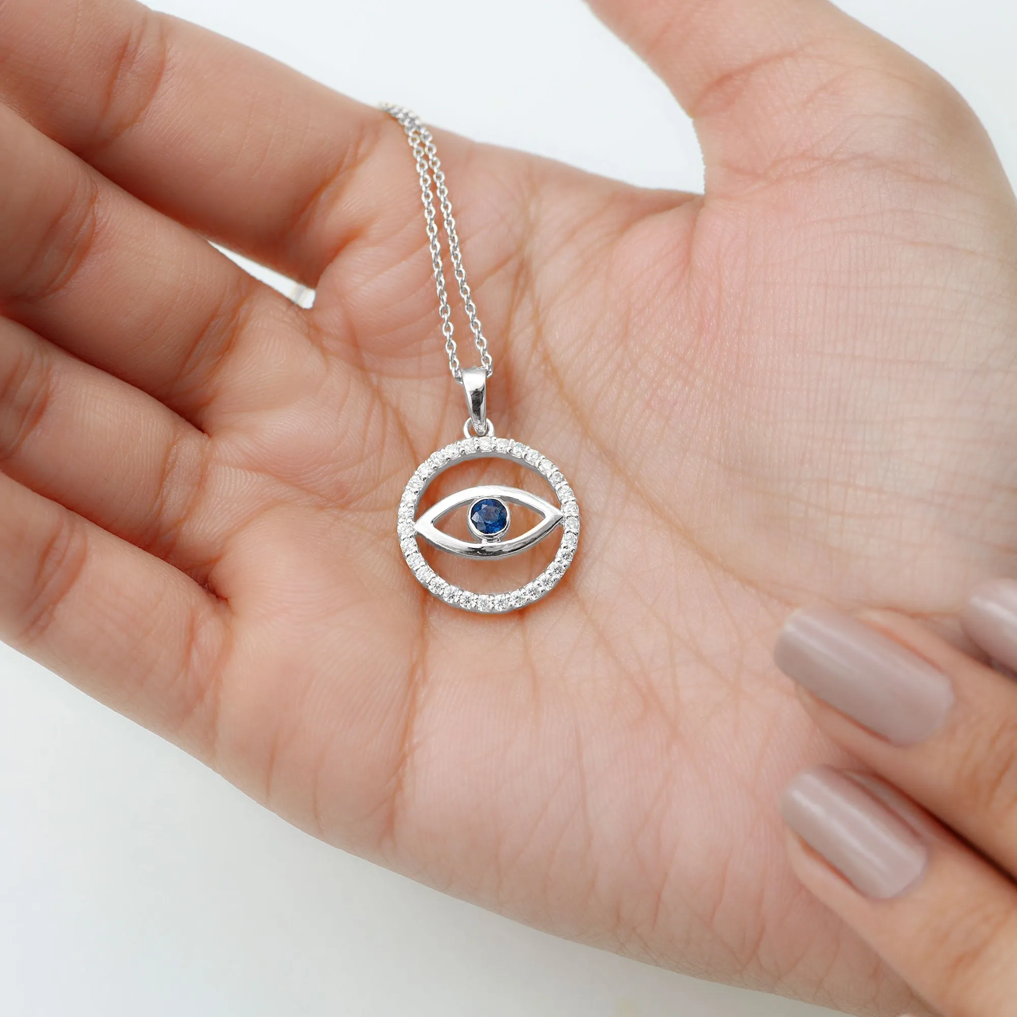 1.25 CT Blue Sapphire and Diamond Evil Eye Eternity Pendant