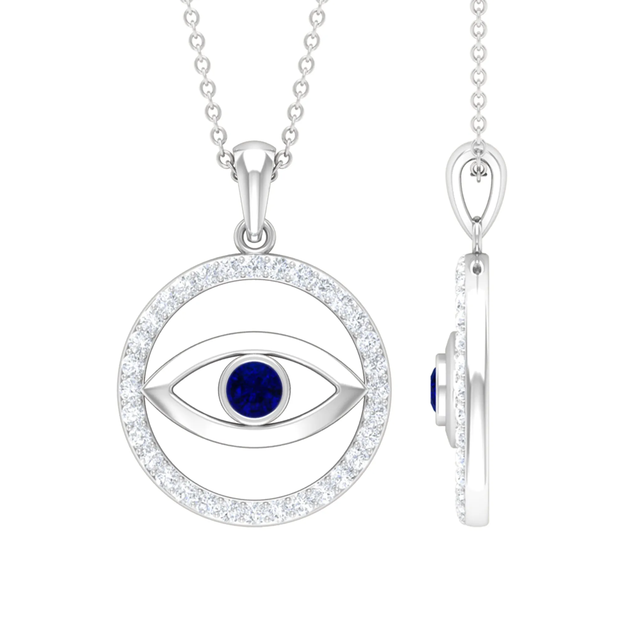 1.25 CT Blue Sapphire and Diamond Evil Eye Eternity Pendant