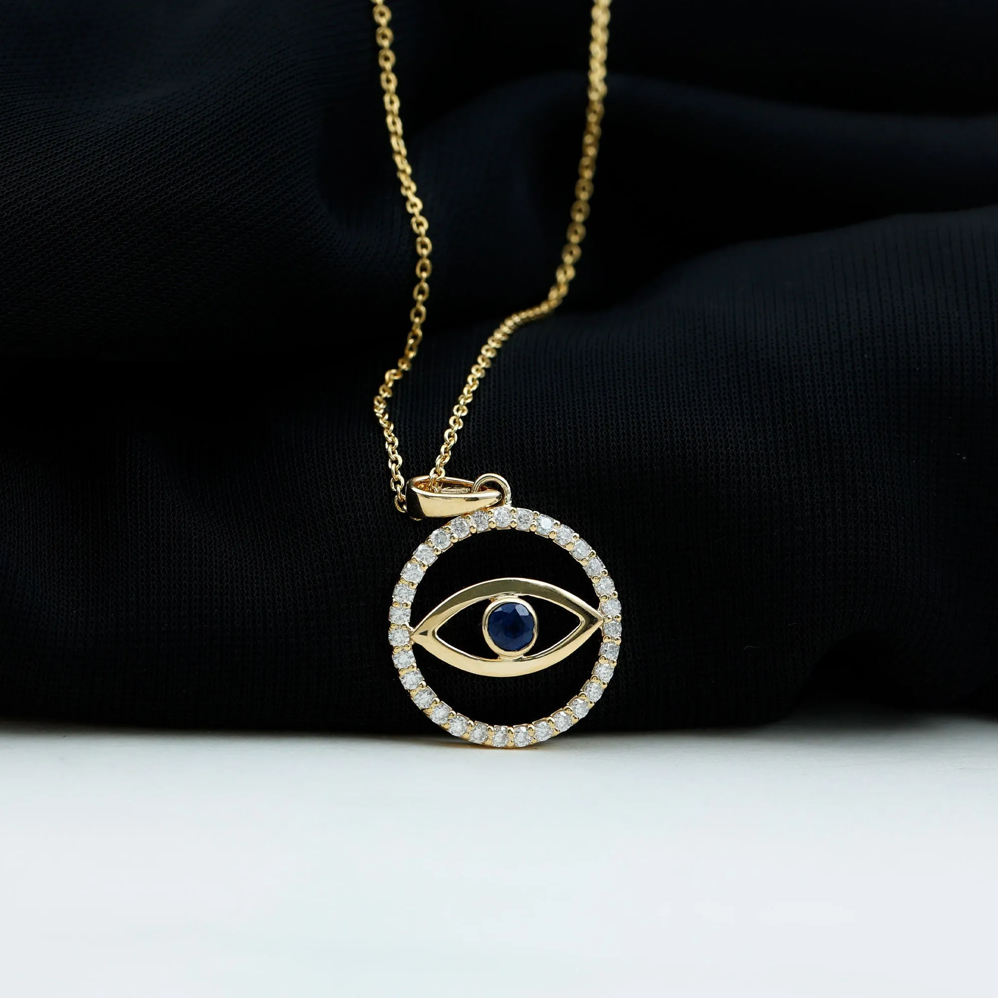 1.25 CT Blue Sapphire and Diamond Evil Eye Eternity Pendant