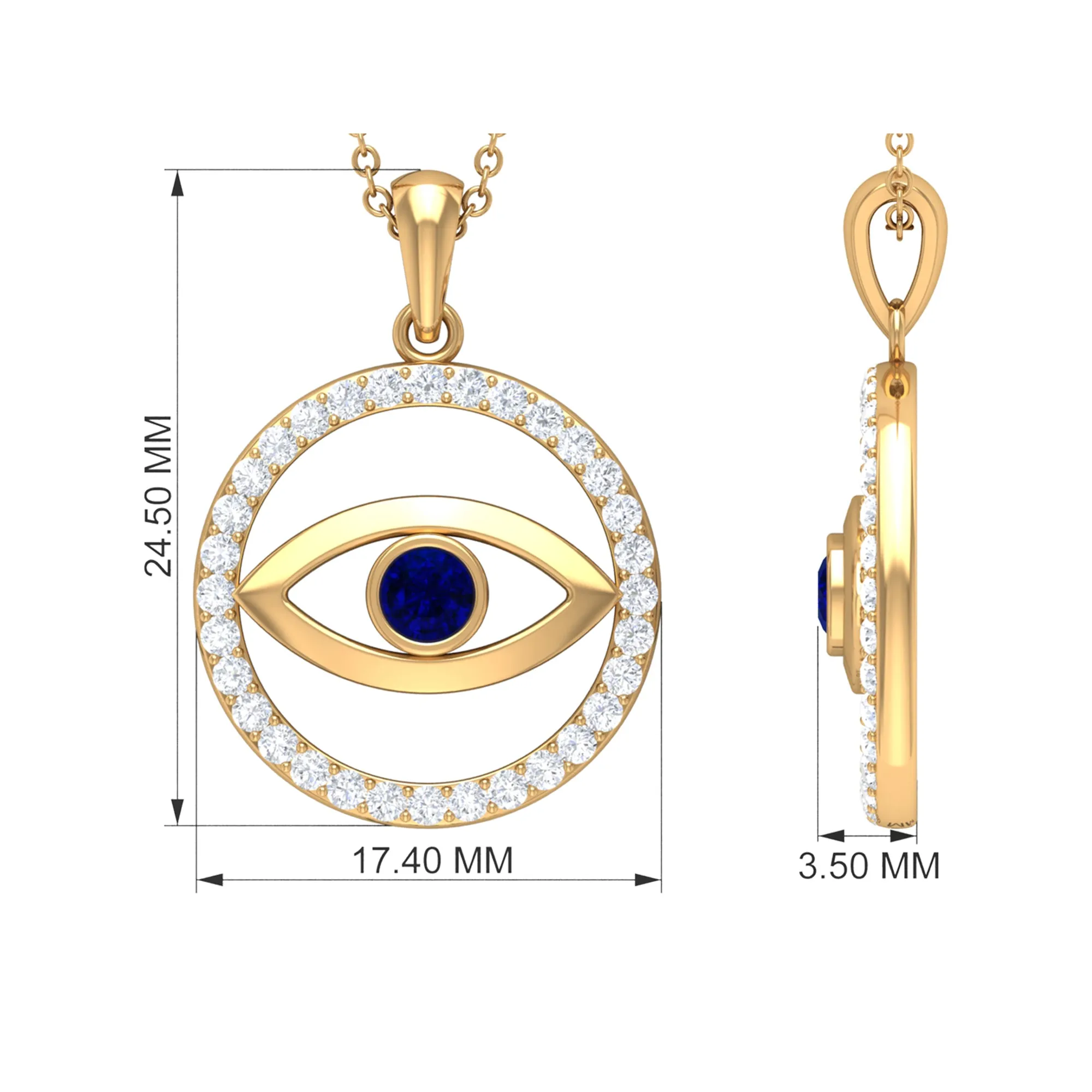 1.25 CT Blue Sapphire and Diamond Evil Eye Eternity Pendant