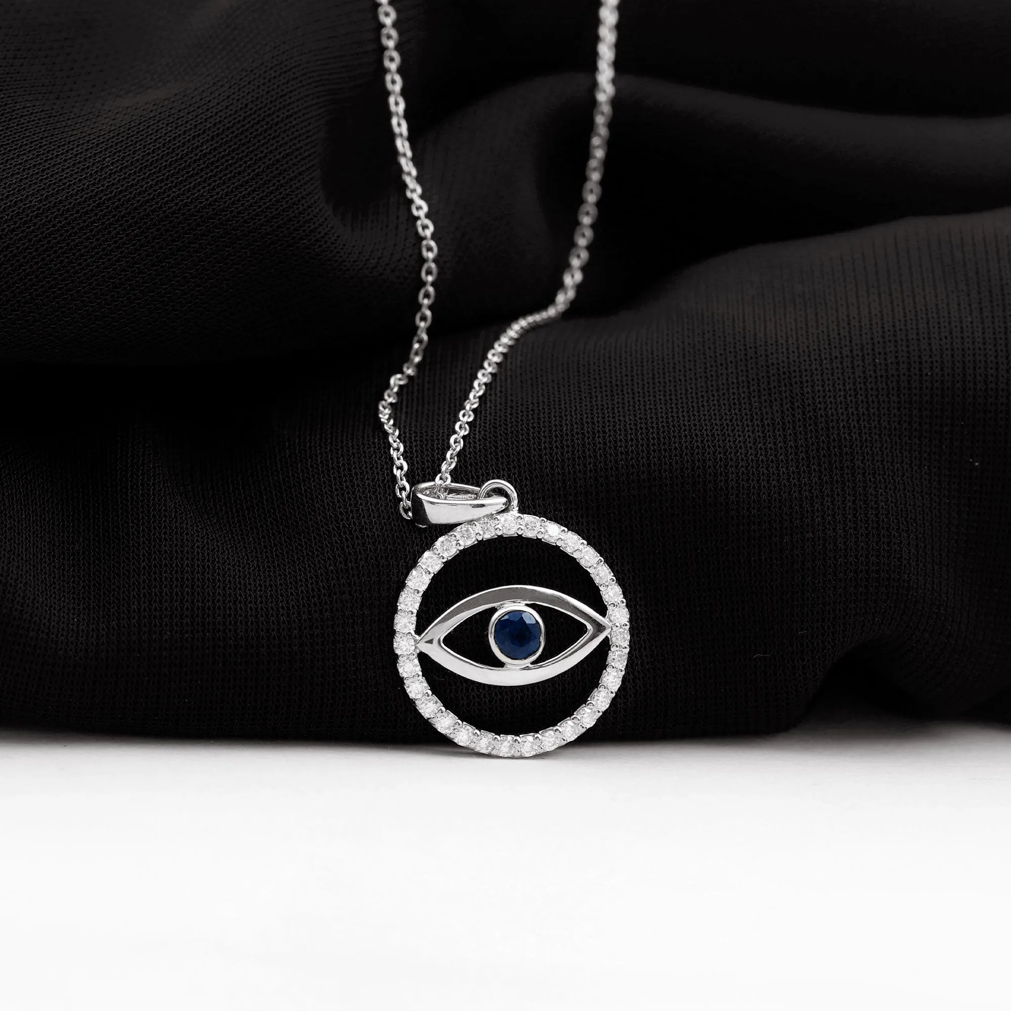 1.25 CT Blue Sapphire and Diamond Evil Eye Eternity Pendant