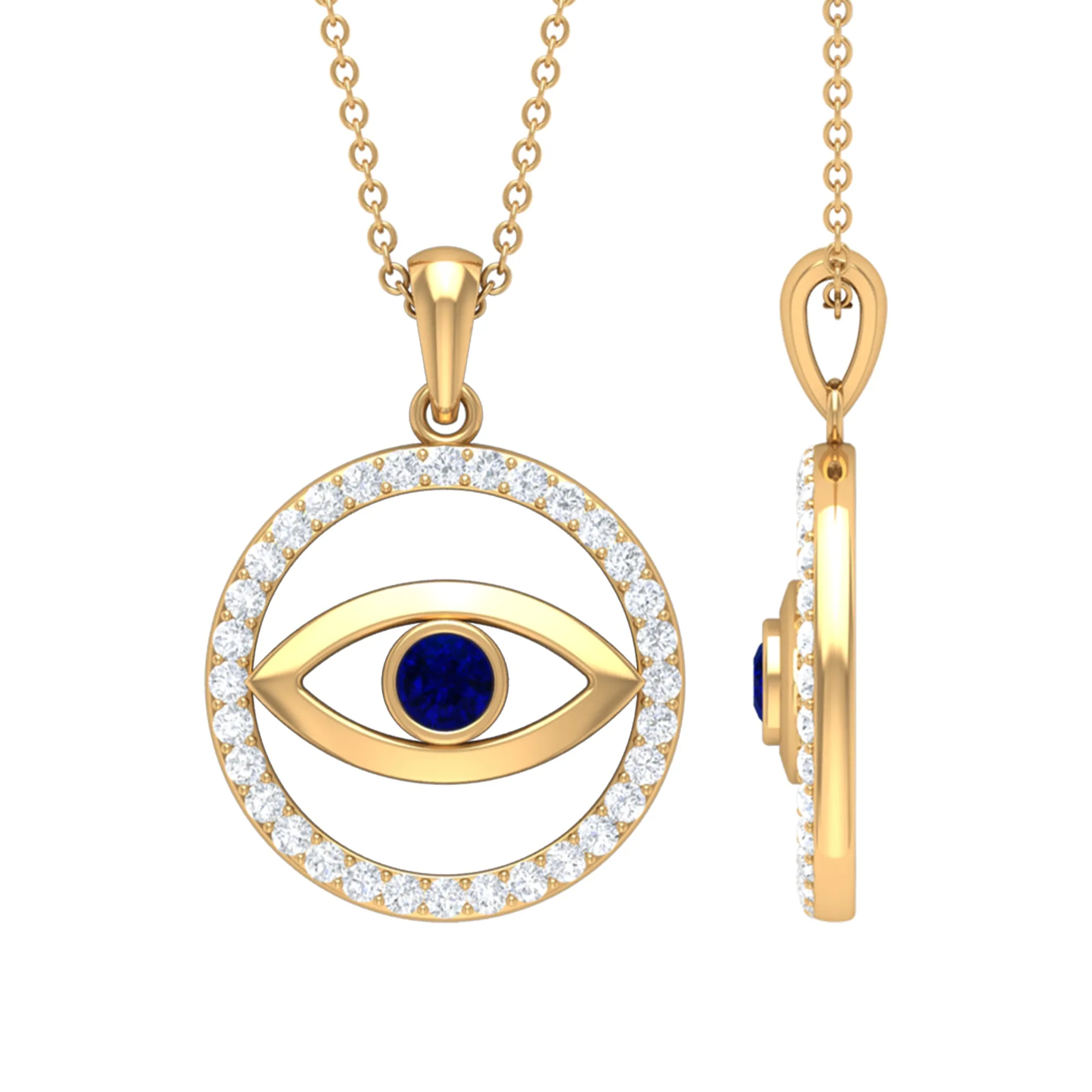 1.25 CT Blue Sapphire and Diamond Evil Eye Eternity Pendant