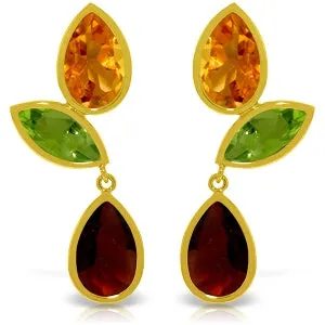 13.6 Carat 14K Solid Yellow Gold Earrings Citrine, Peridot Garnet