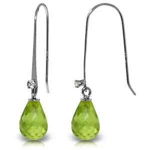 1.38 Carat 14K Solid White Gold Fish Hook Earrings Diamond Peridot