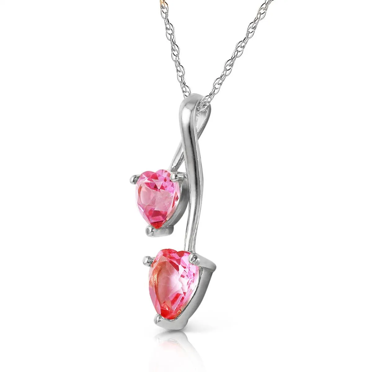 1.4 Carat 14K Solid White Gold Hearts Necklace Natural Pink Topaz