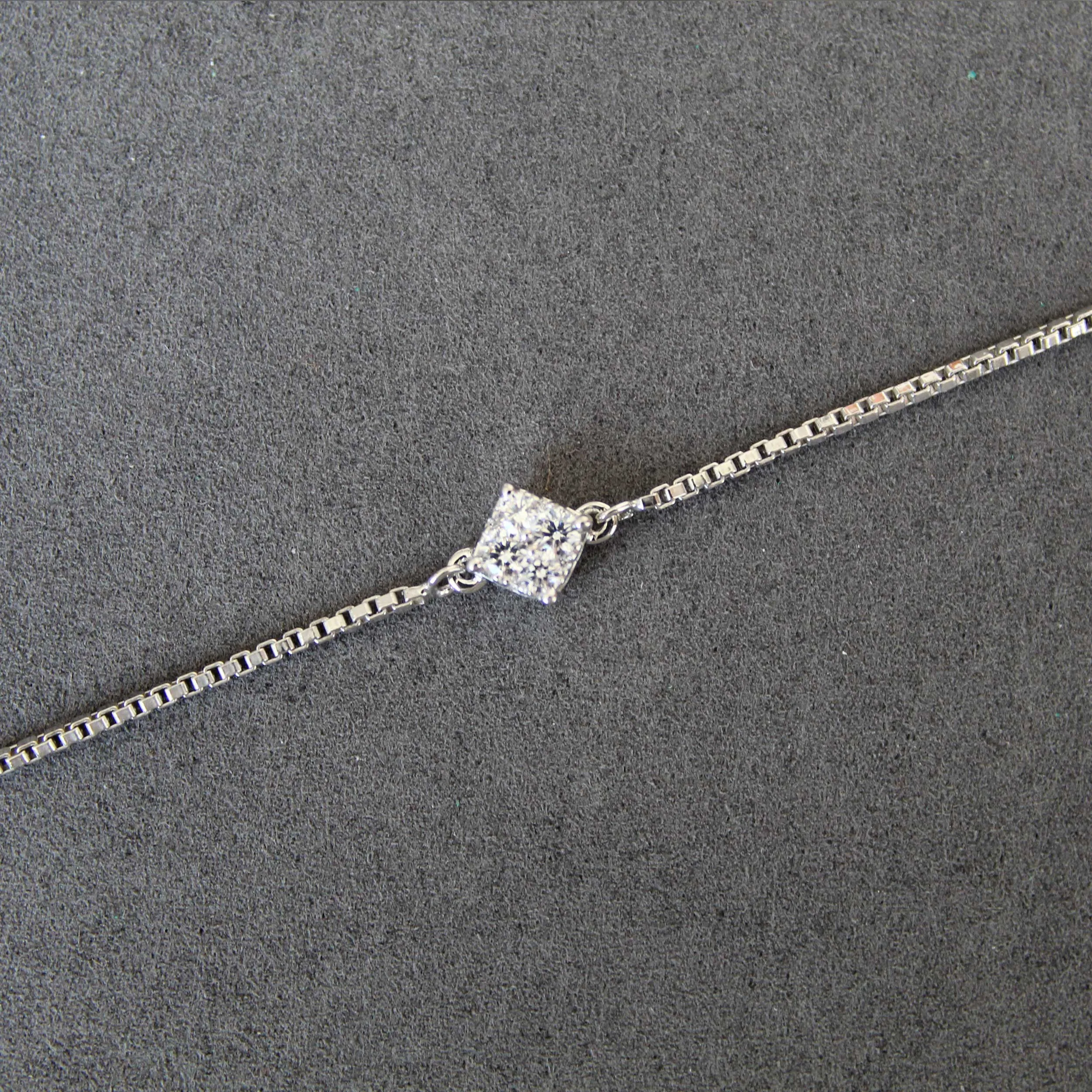 1/4 Cttw Cushion Cluster Adjustable Chain Bracelet in 925 Sterling Silver