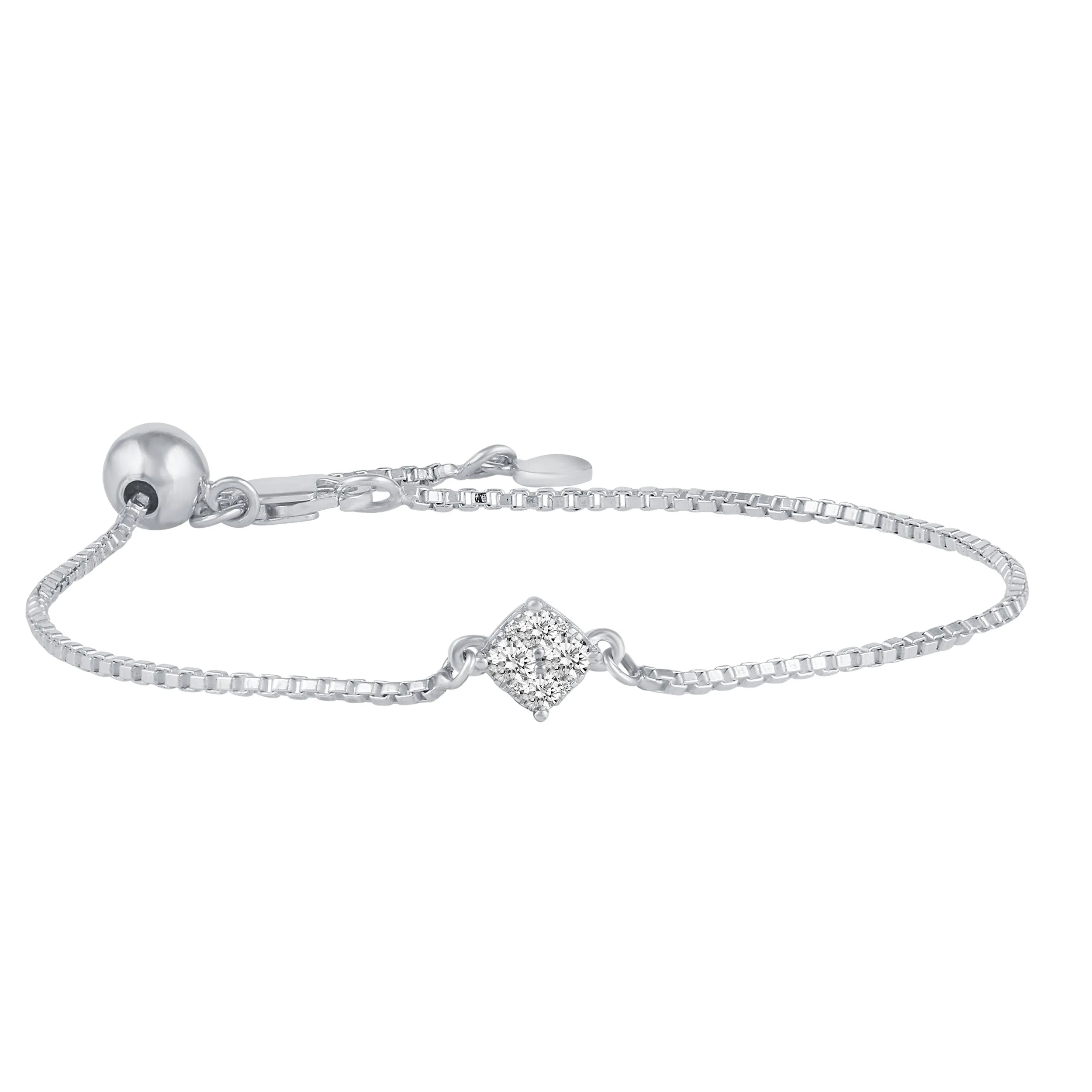 1/4 Cttw Cushion Cluster Adjustable Chain Bracelet in 925 Sterling Silver