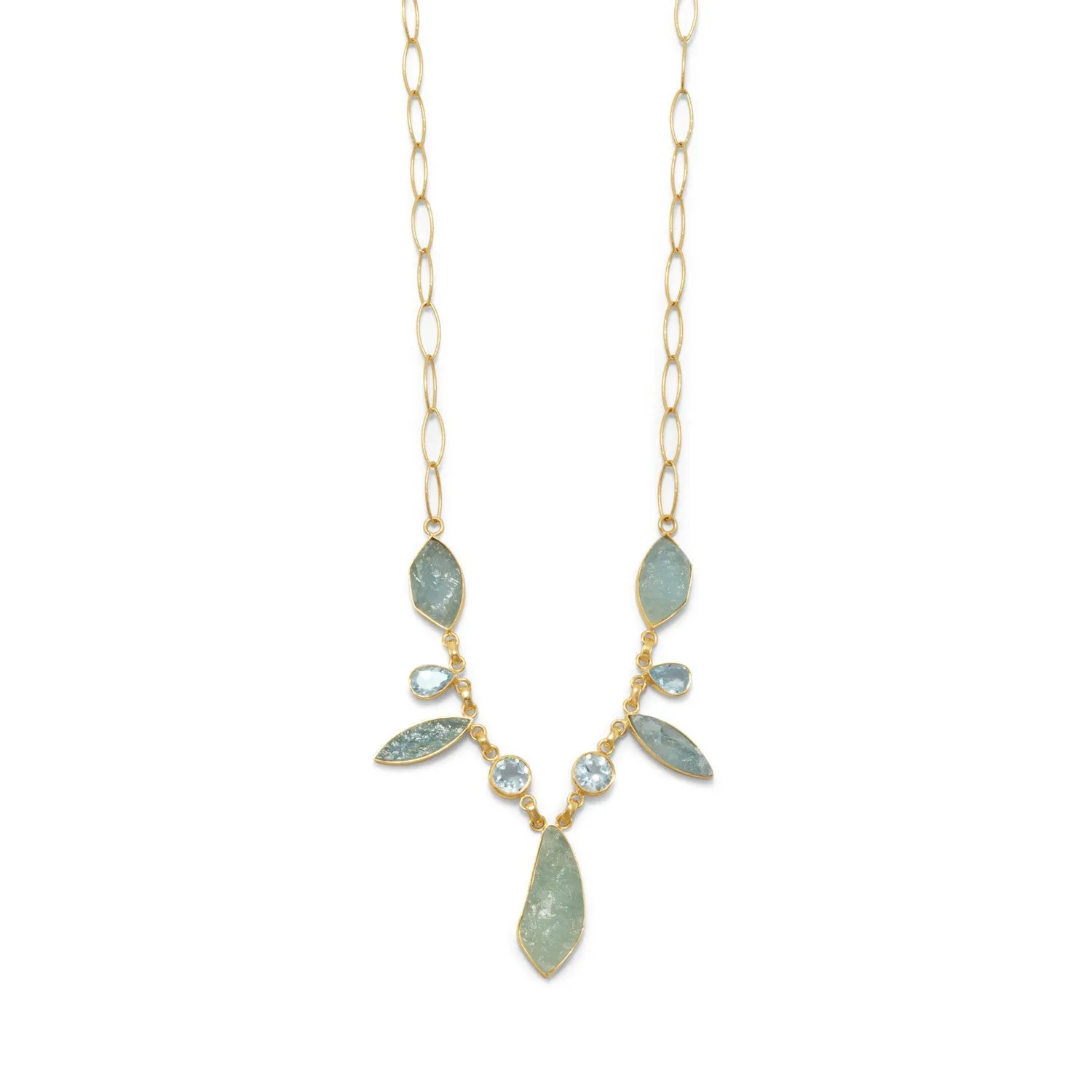 14 Karat Gold Plated Aquamarine and Blue Topaz Necklace