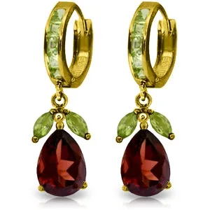 14.3 Carat 14K Solid Yellow Gold Huggie Earrings Peridot Garnet