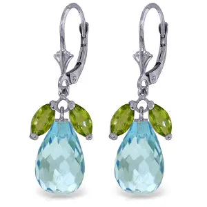 14.4 Carat 14K Solid White Gold Leverback Earrings Peridot Blue Topaz