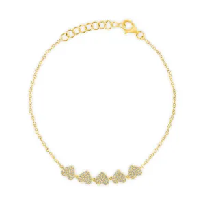 14K Gold 5 Heart Diamond Bracelet