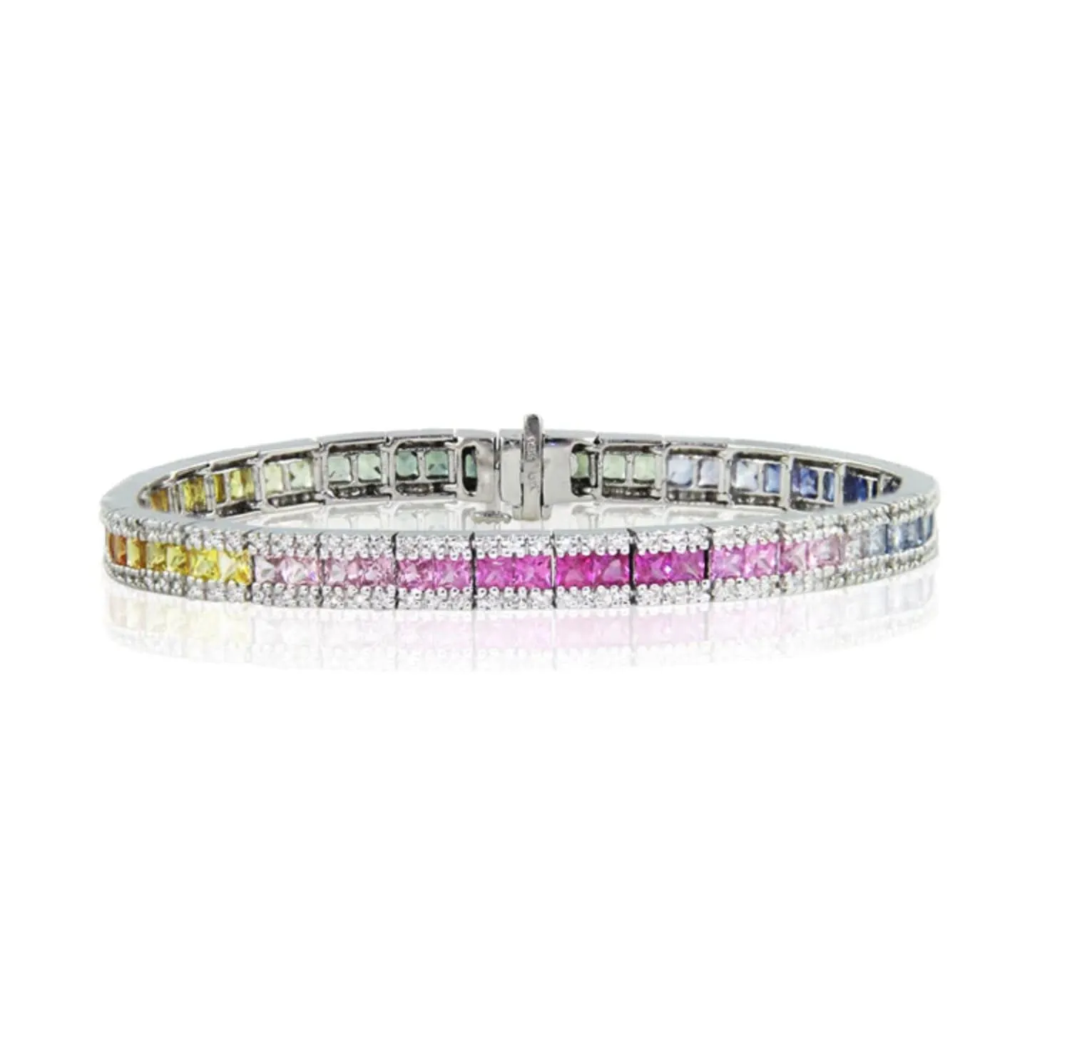 14K Gold Rainbow and Diamond Tennis Bracelet